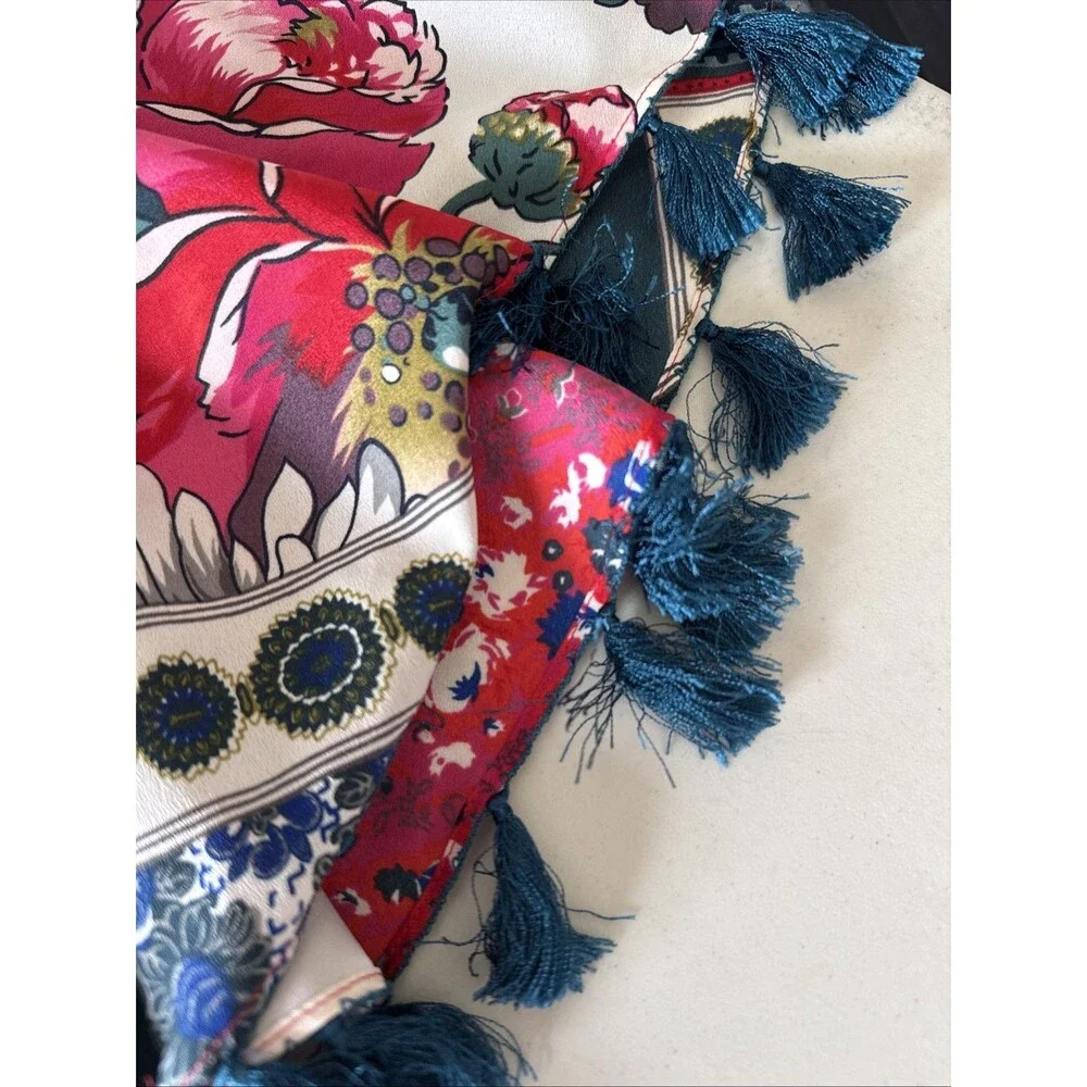 Anthropologie Vanessa Virginia Persian Rose Dress Tassels Red Navy White Small - Picture 12 of 14